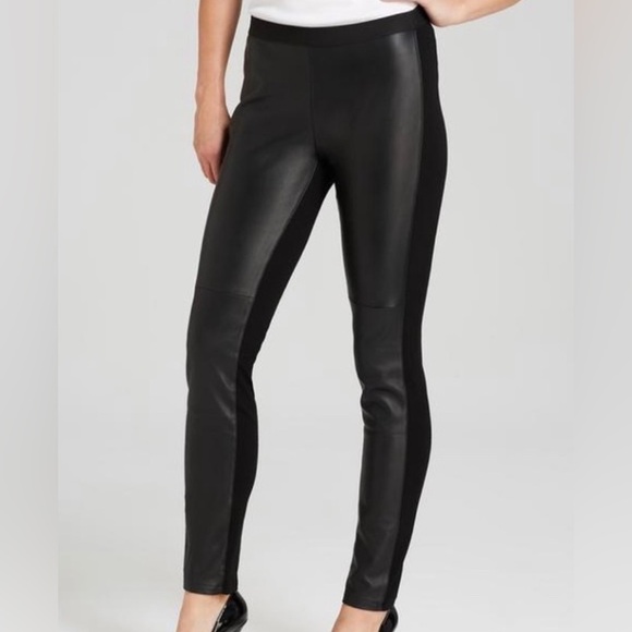 Eileen Fisher Pants - Medium genuine leather front Eileen Fisher black pants stretch pull on